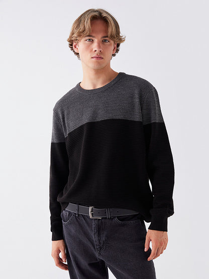 Crew Neck Long Sleeve Color Block Men's Knitwear Sweater