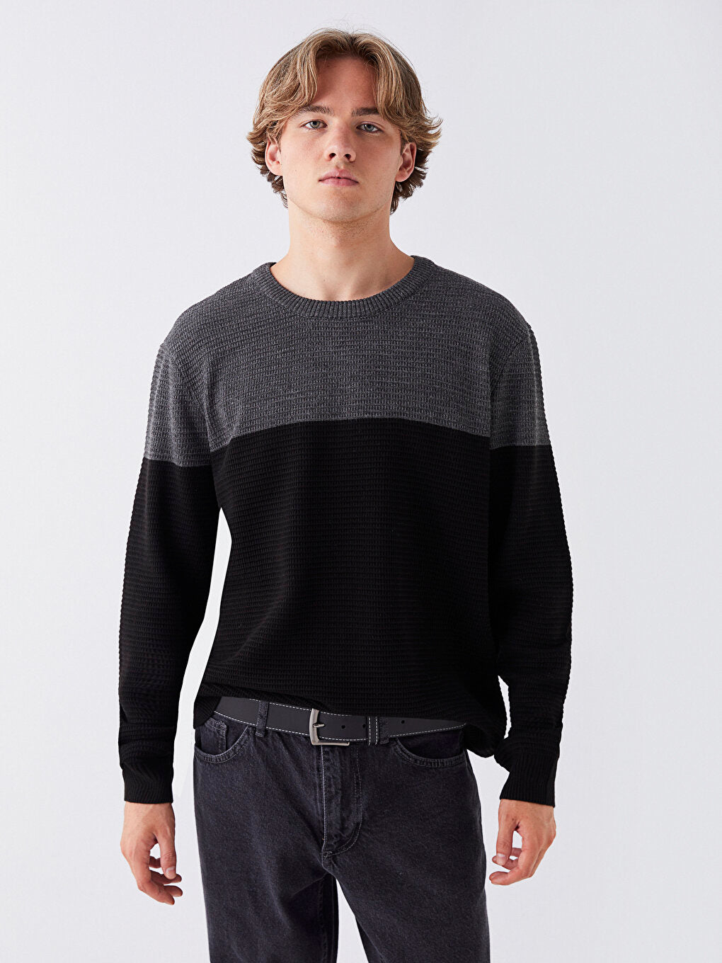 Crew Neck Long Sleeve Color Block Men's Knitwear Sweater