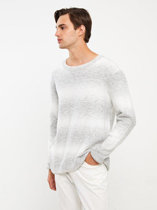 Crew Neck Long Sleeve Striped Men's Knitwear Sweater