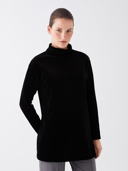 High Collar Plain Long Sleeve Velvet Women's Tunic