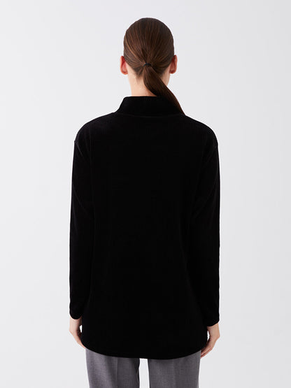 High Collar Plain Long Sleeve Velvet Women's Tunic