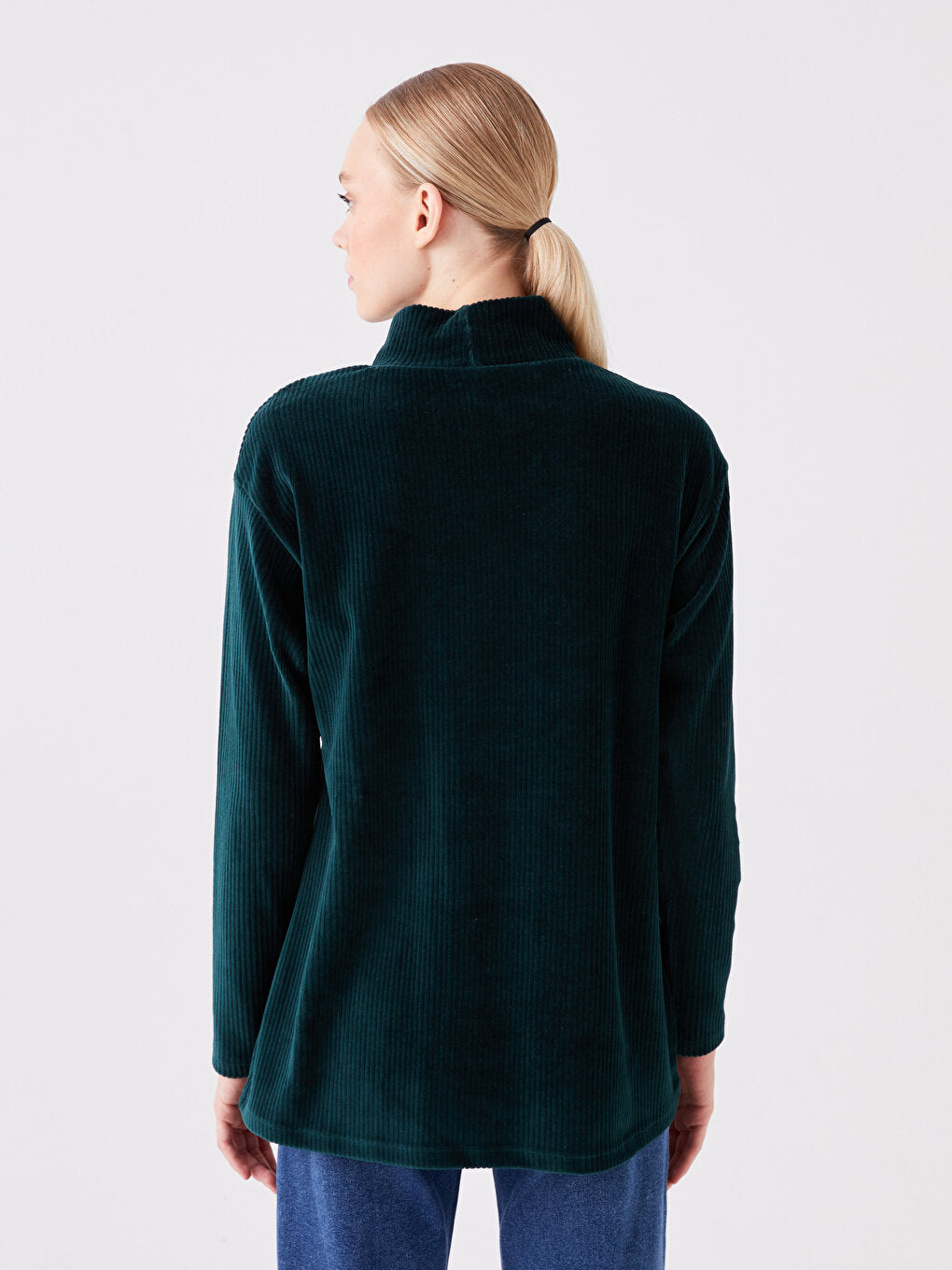 High Collar Plain Long Sleeve Velvet Women's Tunic