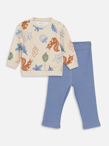 Crew Neck Long Sleeve Printed Baby Boy Sweatshirt and Trousers 2-Piece Set