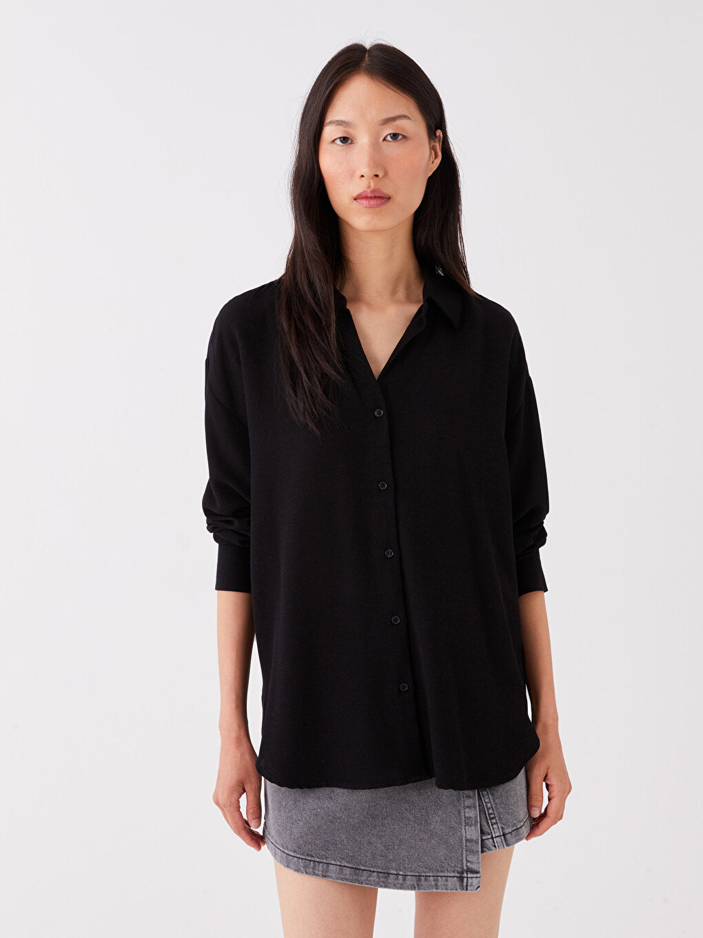 Plain Long Sleeve Oversize Linen Blend Women's Shirt