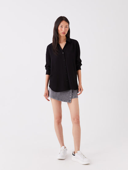 Plain Long Sleeve Oversize Linen Blend Women's Shirt