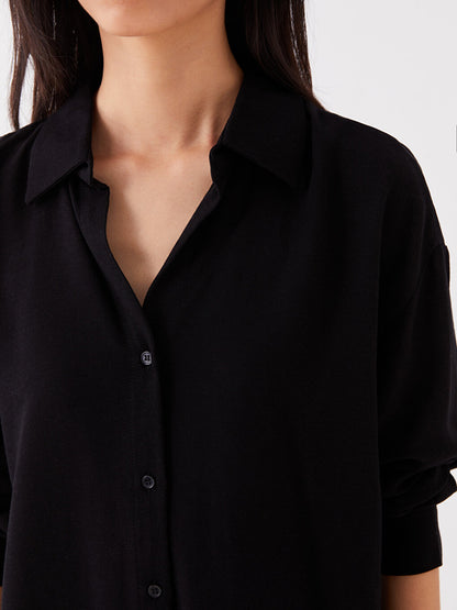 Plain Long Sleeve Oversize Linen Blend Women's Shirt