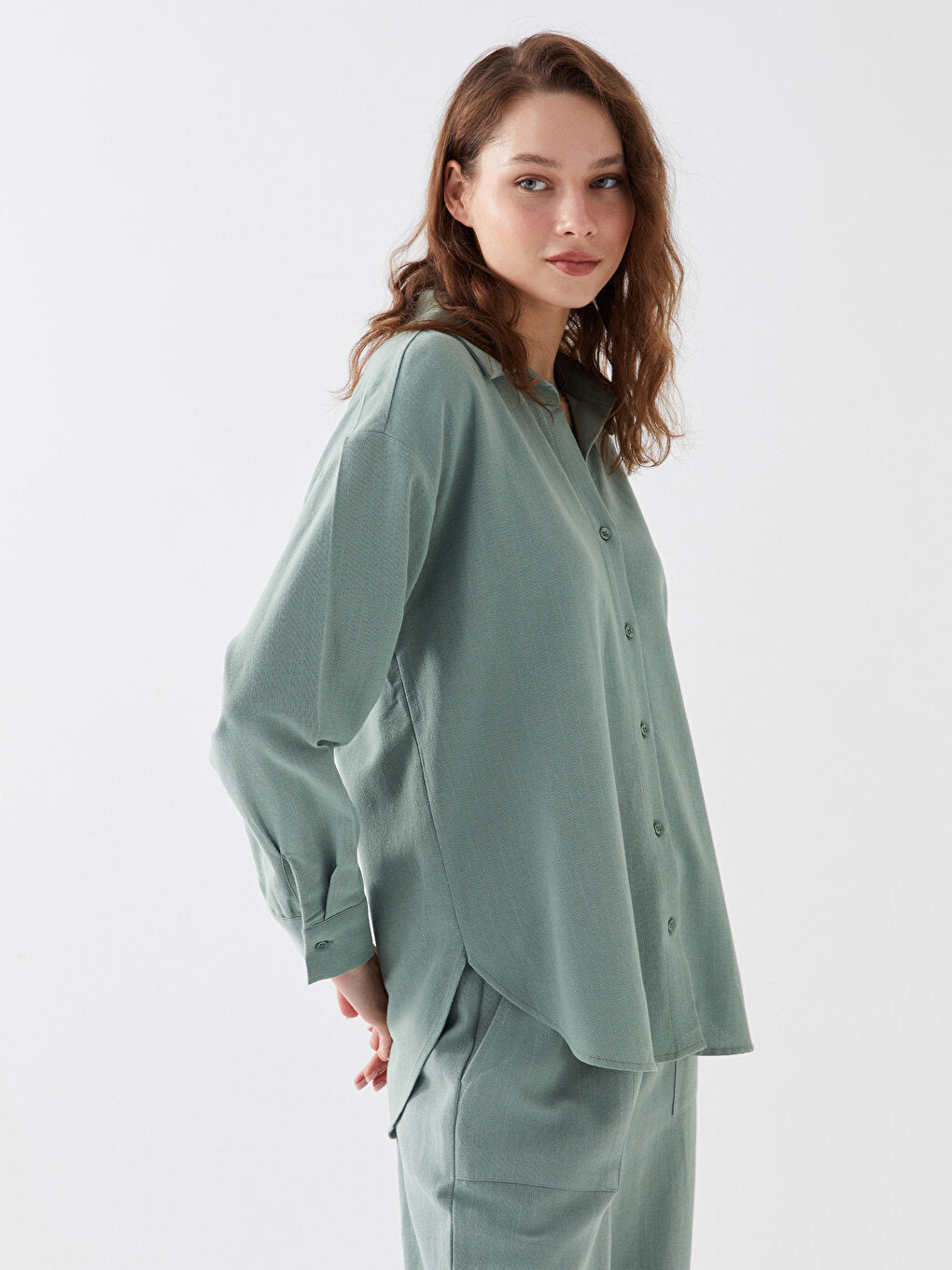 Plain Long Sleeve Oversize Linen Blend Women's Shirt