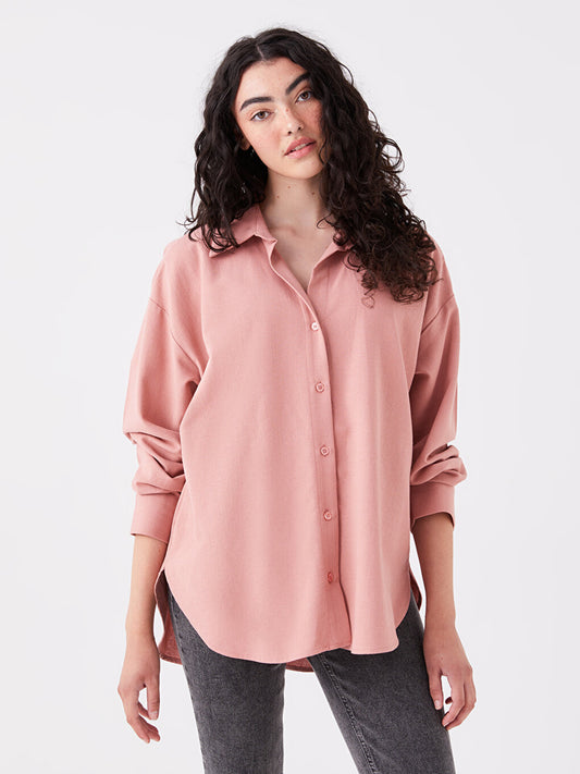 Plain Long Sleeve Oversize Linen Blend Women's Shirt