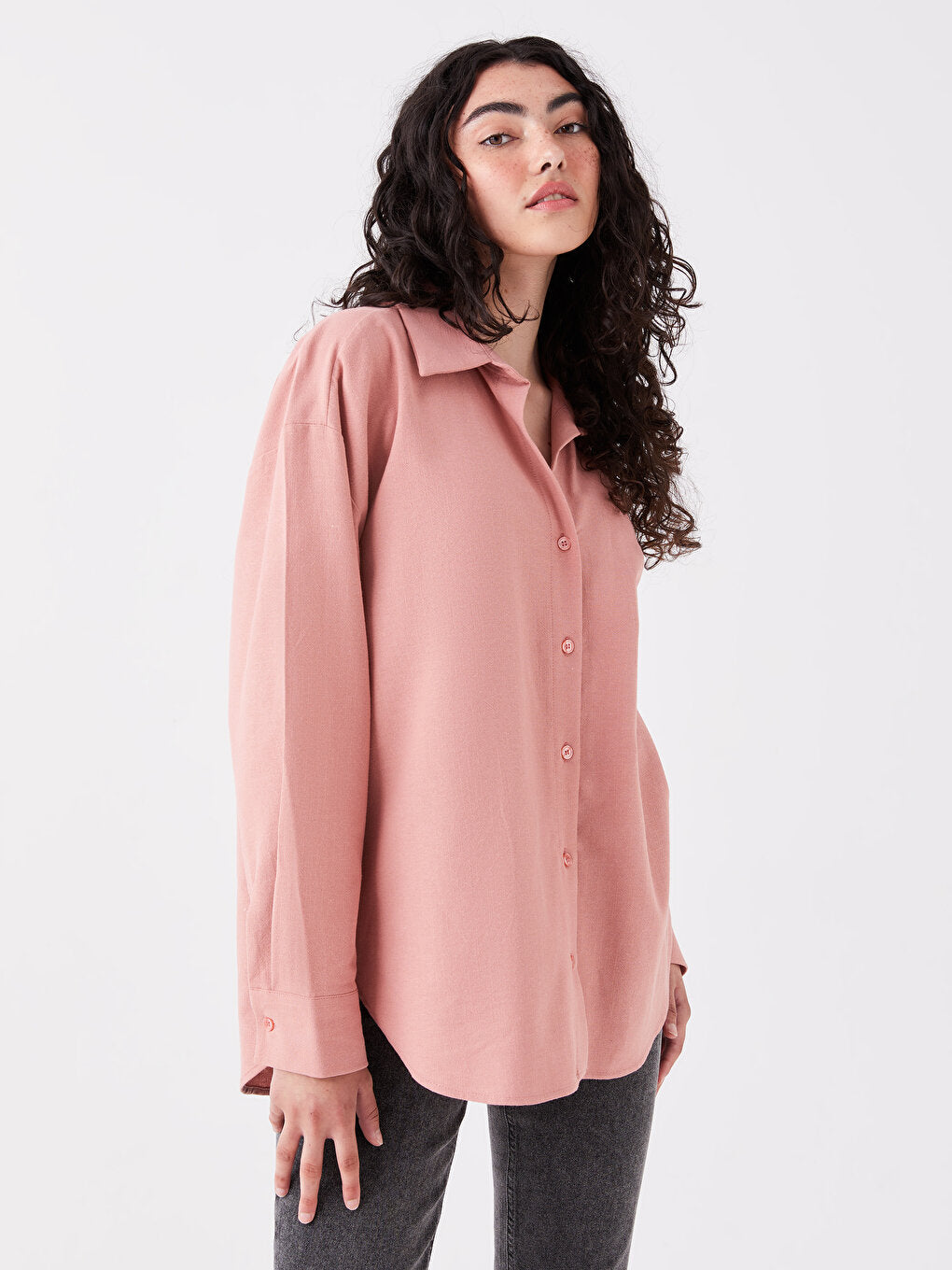 Plain Long Sleeve Oversize Linen Blend Women's Shirt