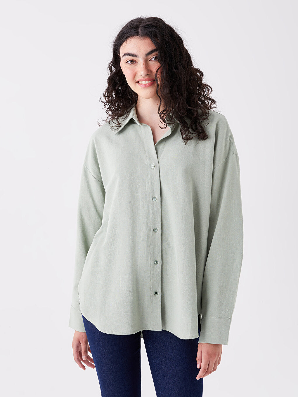 Plain Long Sleeve Oversize Linen Blend Women's Shirt