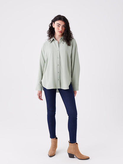 Plain Long Sleeve Oversize Linen Blend Women's Shirt