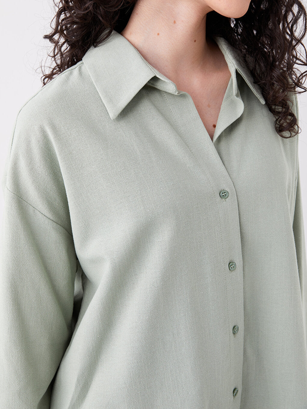 Plain Long Sleeve Oversize Linen Blend Women's Shirt