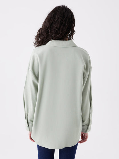 Plain Long Sleeve Oversize Linen Blend Women's Shirt