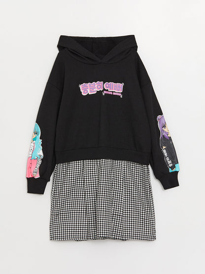 Hooded K-Pop Printed Long Sleeve Girl's Dress