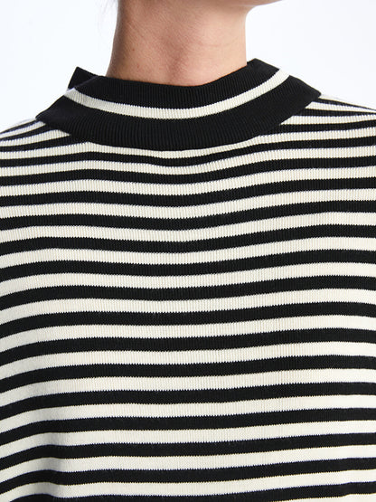 Half Turtleneck Striped Long Sleeve Women's Knitwear Tunic