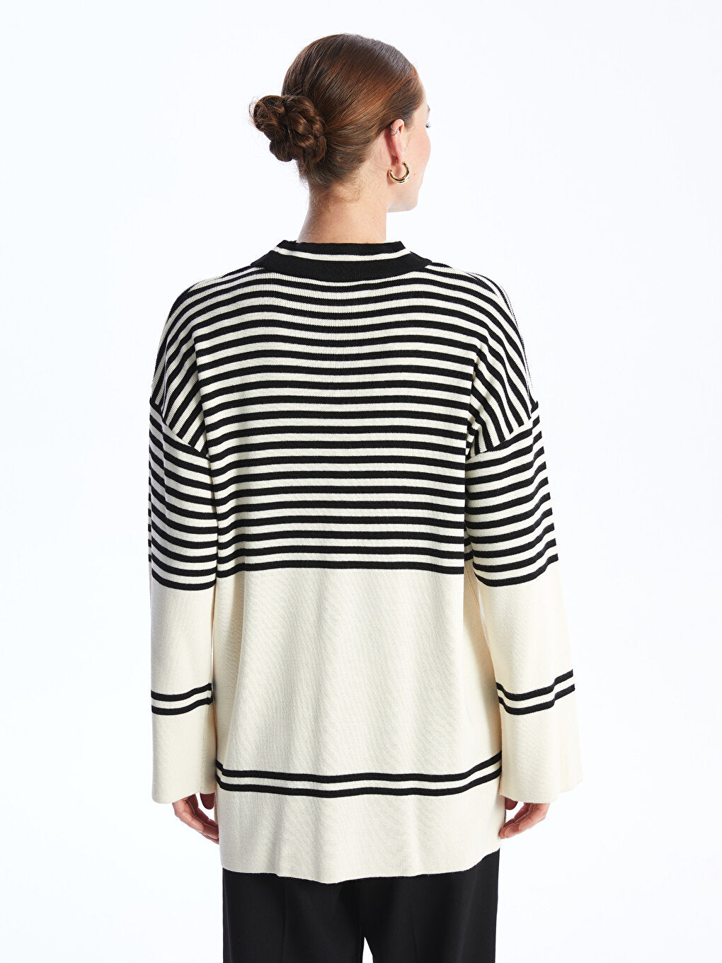 Half Turtleneck Striped Long Sleeve Women's Knitwear Tunic