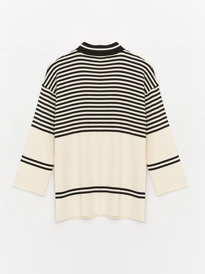 Half Turtleneck Striped Long Sleeve Women's Knitwear Tunic