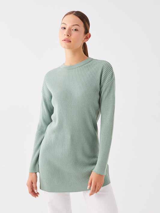 Crew Neck Plain Long Sleeve Oversize Women's Knitwear Tunic