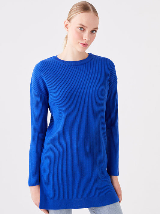 Crew Neck Plain Long Sleeve Oversize Women's Knitwear Tunic