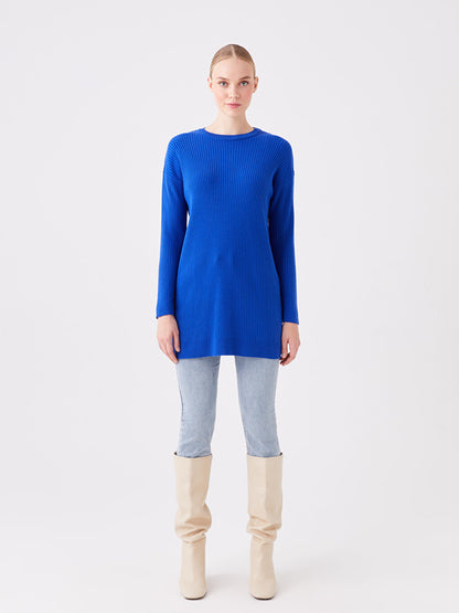 Crew Neck Plain Long Sleeve Oversize Women's Knitwear Tunic