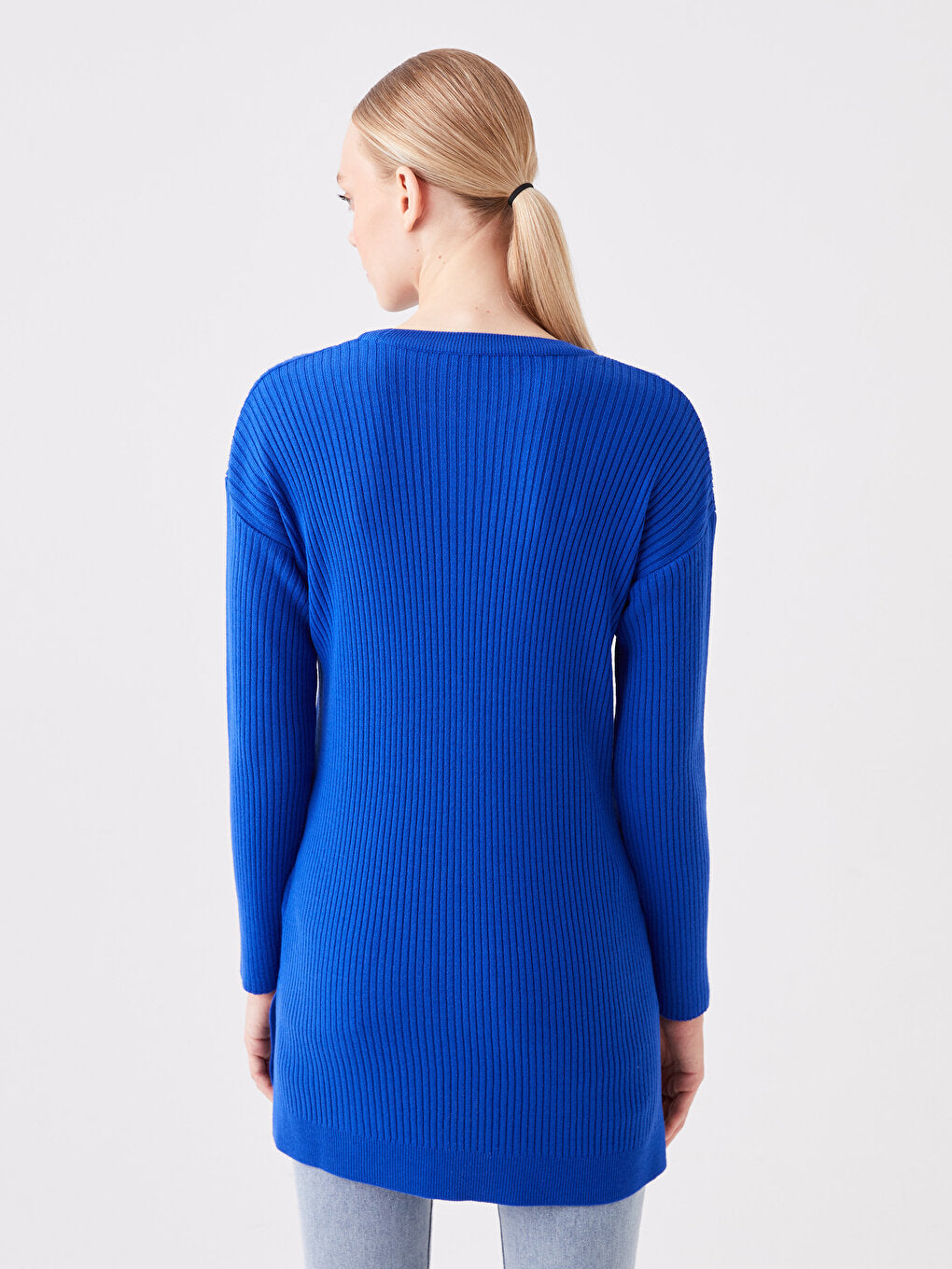 Crew Neck Plain Long Sleeve Oversize Women's Knitwear Tunic