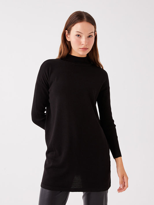 Half Turtleneck Plain Long Sleeve Oversize Women's Knitwear Tunic