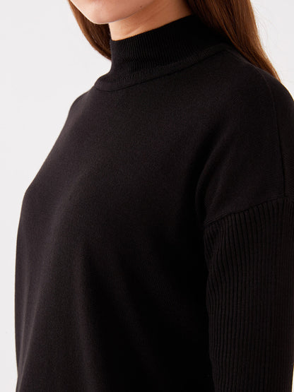 Half Turtleneck Plain Long Sleeve Oversize Women's Knitwear Tunic