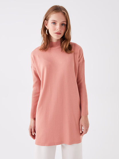 Half Turtleneck Plain Long Sleeve Oversize Women's Knitwear Tunic