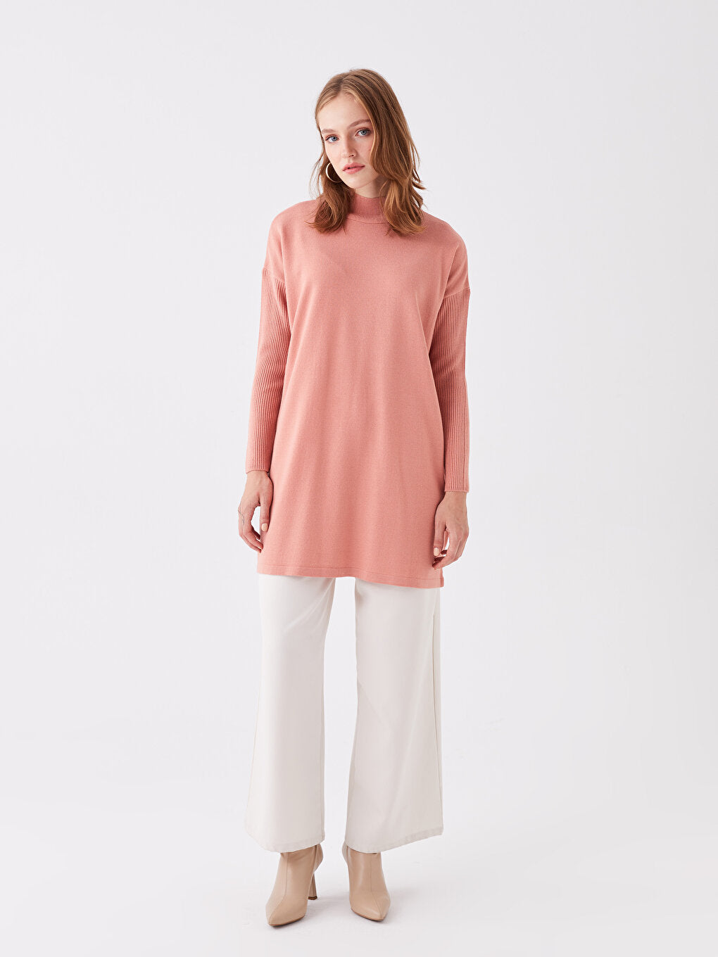 Half Turtleneck Plain Long Sleeve Oversize Women's Knitwear Tunic