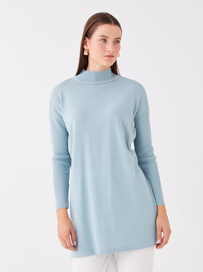 Half Turtleneck Plain Long Sleeve Oversize Women's Knitwear Tunic