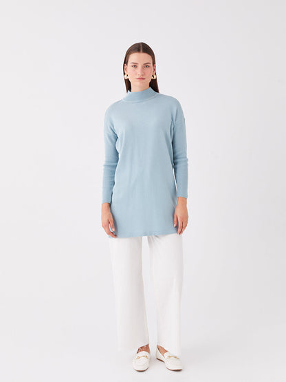 Half Turtleneck Plain Long Sleeve Oversize Women's Knitwear Tunic