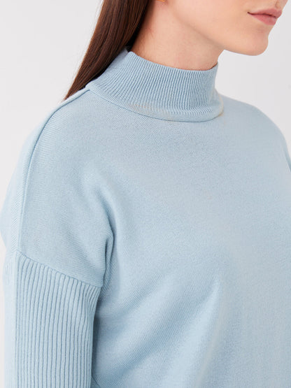 Half Turtleneck Plain Long Sleeve Oversize Women's Knitwear Tunic