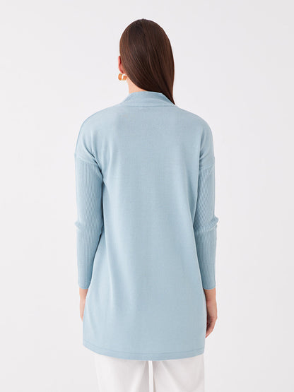 Half Turtleneck Plain Long Sleeve Oversize Women's Knitwear Tunic