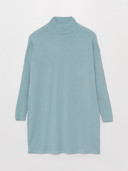 Half Turtleneck Plain Long Sleeve Oversize Women's Knitwear Tunic