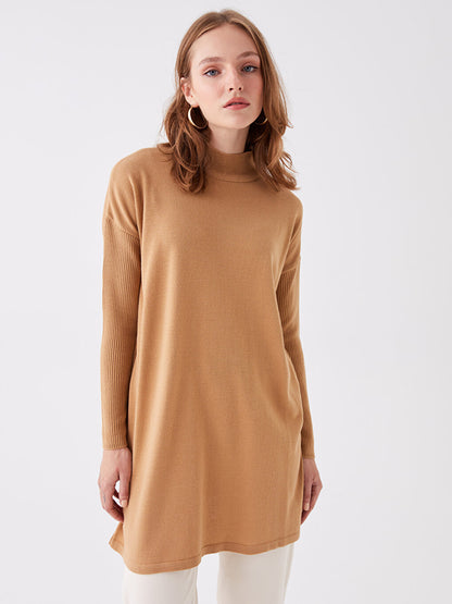 Half Turtleneck Plain Long Sleeve Oversize Women's Knitwear Tunic