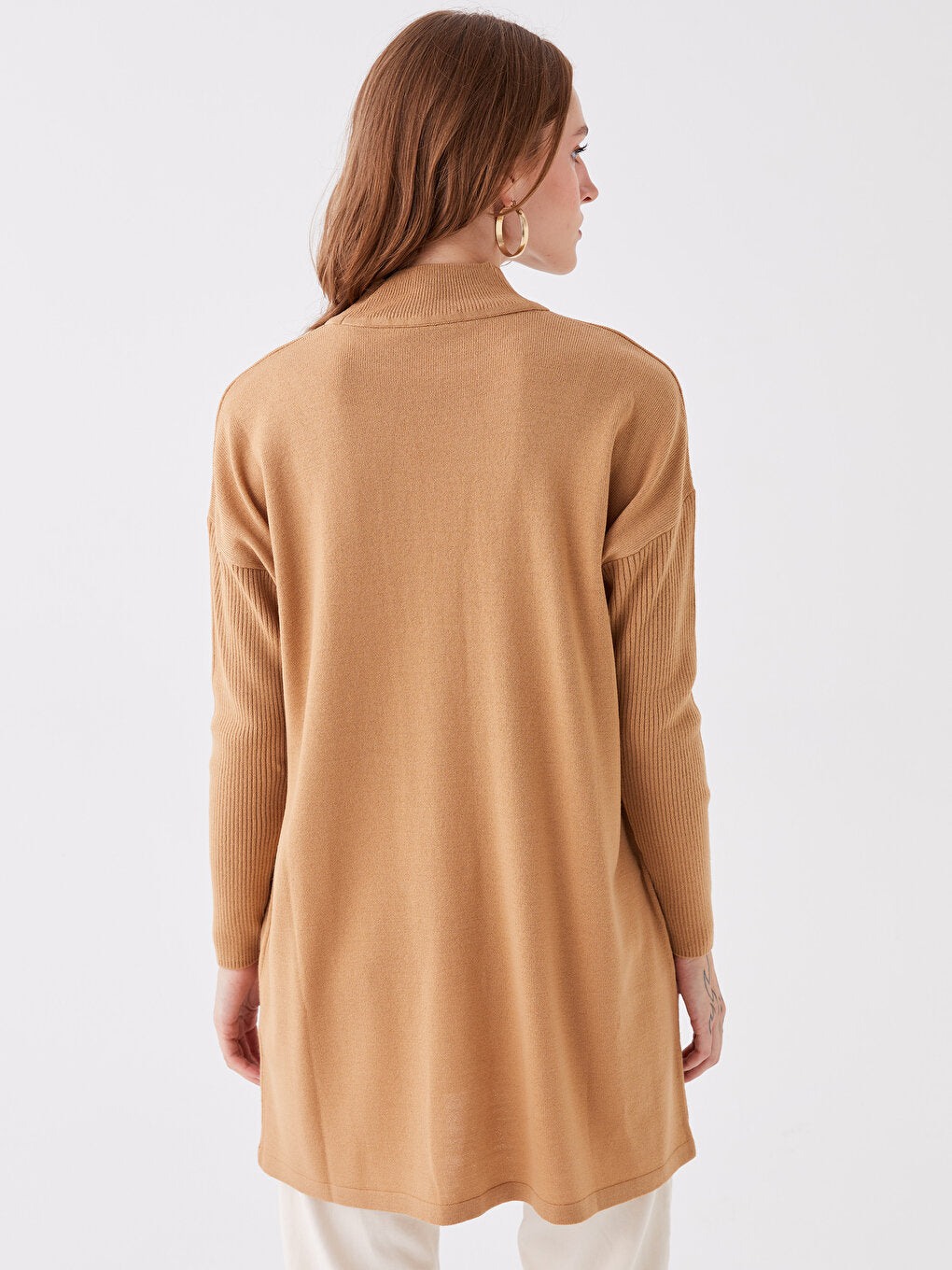 Half Turtleneck Plain Long Sleeve Oversize Women's Knitwear Tunic