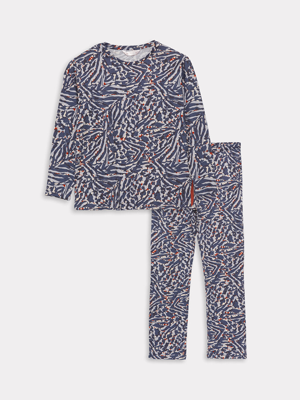 Crew Neck Patterned Long Sleeve Women's Pajama Set