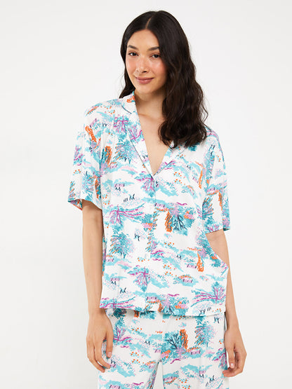 Shirt Collar Patterned Short Sleeve Women's Pajama Set