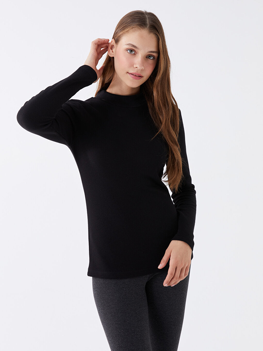 Crew Neck Plain Long Sleeve Women's Thermal Underwear