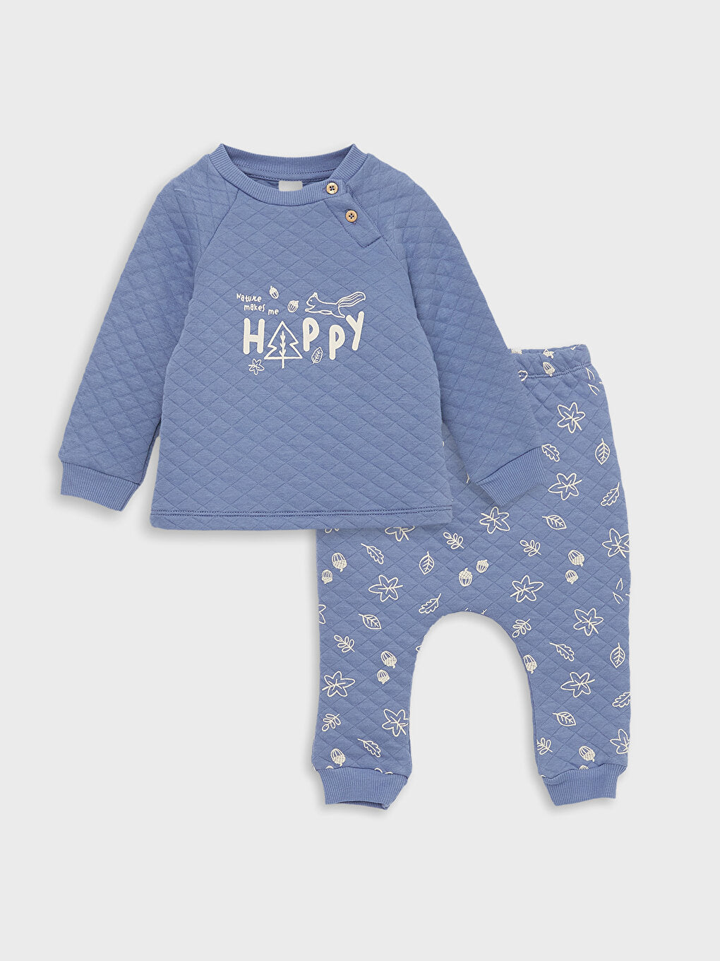 Crew Neck Long Sleeve Printed Baby Boy Sweatshirt and Trousers 2-Piece Set