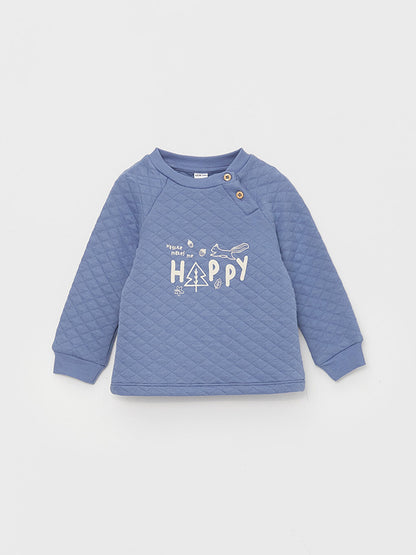 Crew Neck Long Sleeve Printed Baby Boy Sweatshirt and Trousers 2-Piece Set