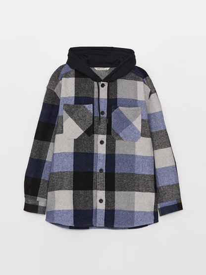 Hooded Regular Fit Long Sleeve Plaid Men's Shirt Jacket