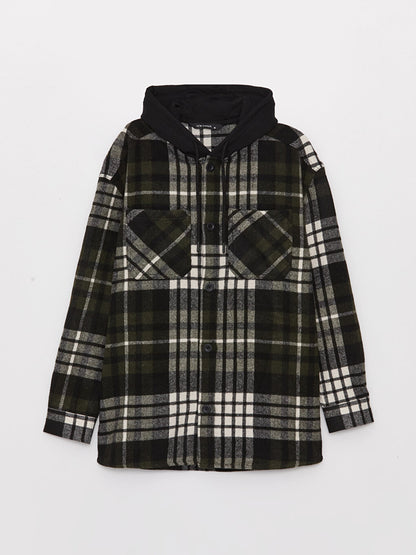 Hooded Regular Fit Long Sleeve Plaid Men's Shirt Jacket