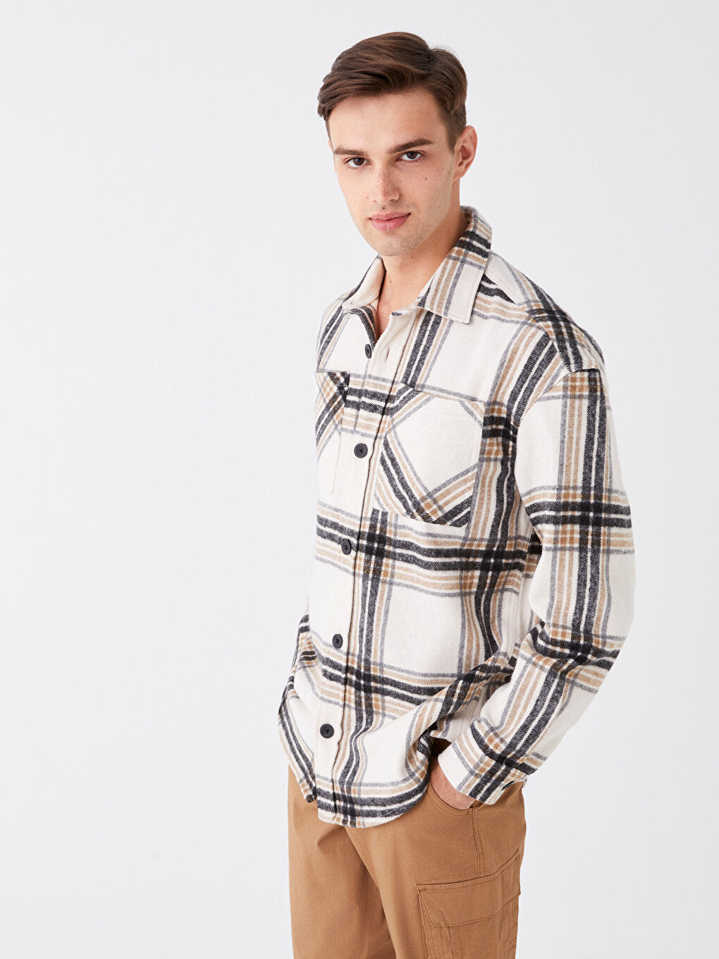 Comfortable Fit Long Sleeve Plaid Men's Lumberjack Shirt Jacket