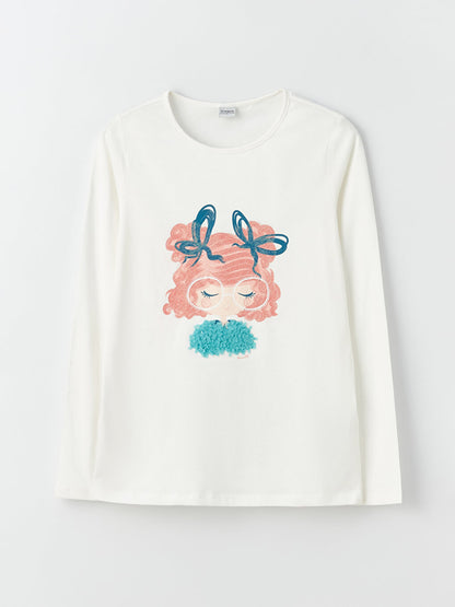 Crew Neck Printed Long Sleeve Girls' T-Shirt