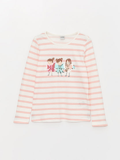 Crew Neck Printed Long Sleeve Girls' T-Shirt