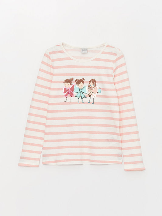 Crew Neck Printed Long Sleeve Girls' T-Shirt