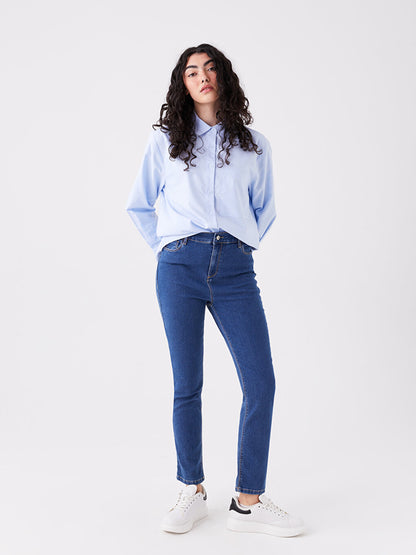 Slim Fit Women's Jean Trousers with Elastic Waist