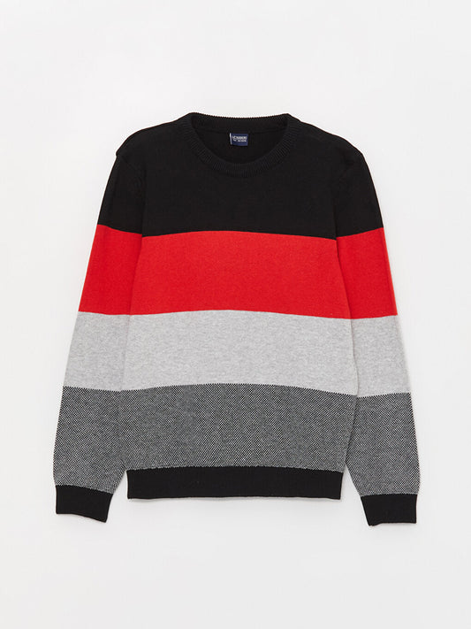 Crew Neck Color Block Long Sleeve Boy's Knitwear Sweater