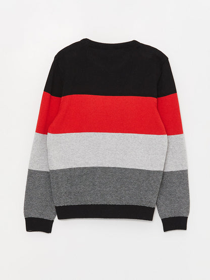 Crew Neck Color Block Long Sleeve Boy's Knitwear Sweater